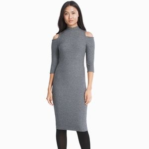 WHBM Cold-Sholder Mock Neck Ribbed Sheath Dress